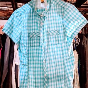 Eddie Bauer Short Sleeve Blue Paid Button Down Shirt